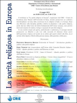 Locandina La parità religiosa in Europa"