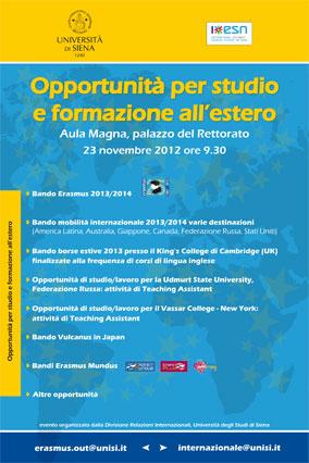 Locandina Opportunità per studio e formazione all'estero
