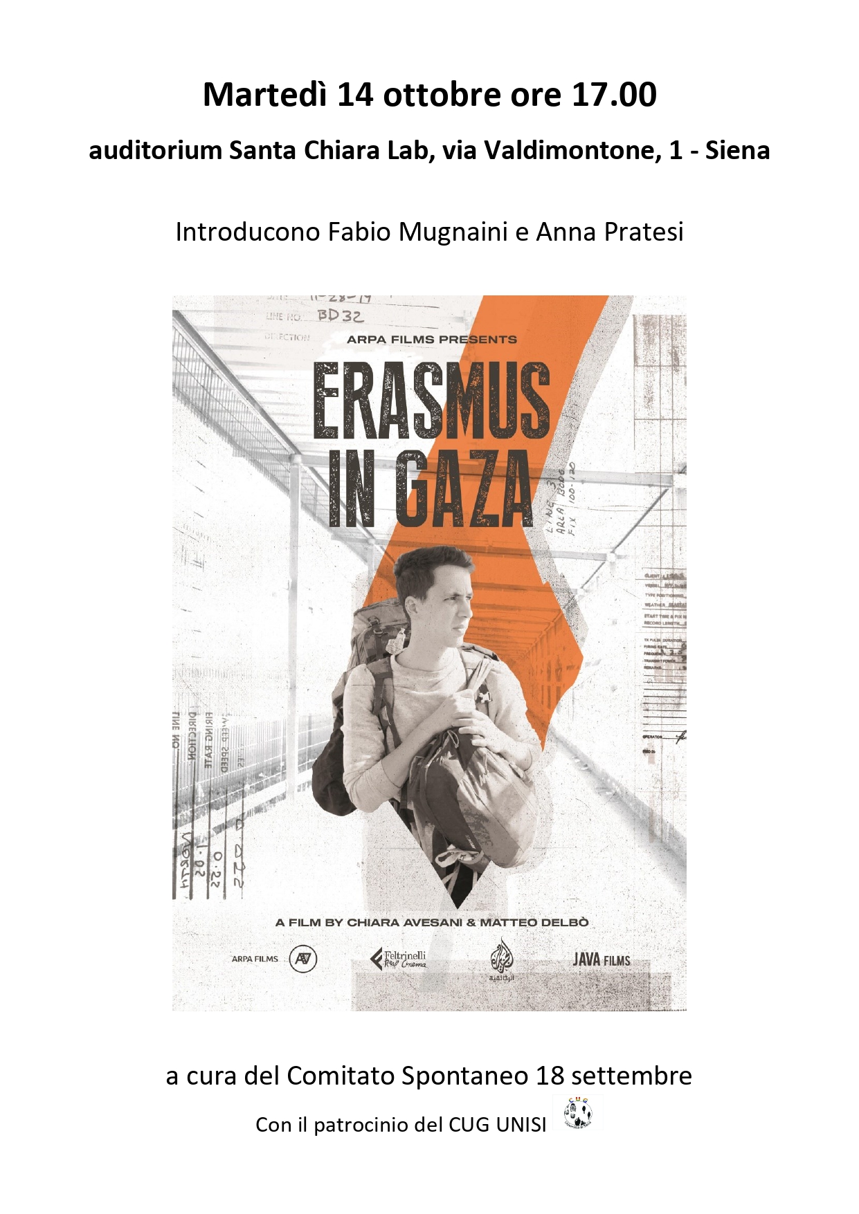 Proiezione del film documentario "Erasmus in Gaza” | Università degli Studi  di Siena