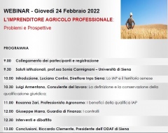 Webinar "L'imprenditore agricolo professionale: problemi e prospettive" Webinar "L'imprenditore agricolo professionale: problemi e prospettive"