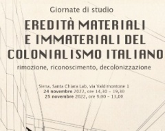 Giornate di studio “Eredità materiali e immateriali del colonialismo italiano: rimozione, riconoscimento, decolonizzazione”