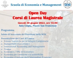 Open Day Corsi di laurea magistrale Scuola Economia e Management