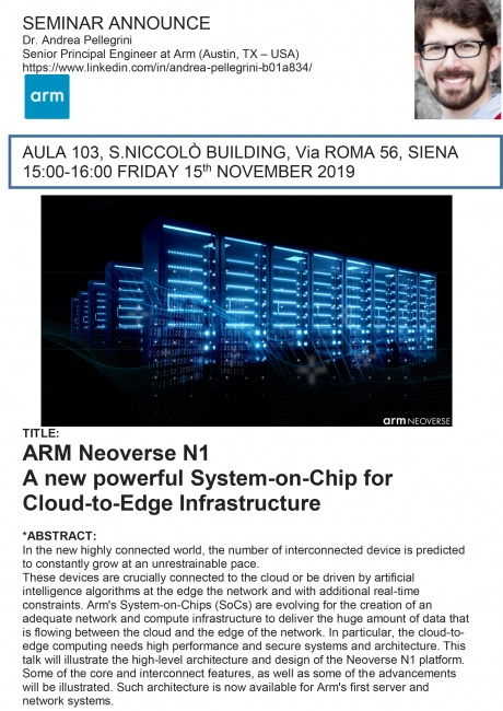 Seminario "ARM Neoverse N1. A new powerful System-on-Chip for Cloud-to-Edge Infrastructure"