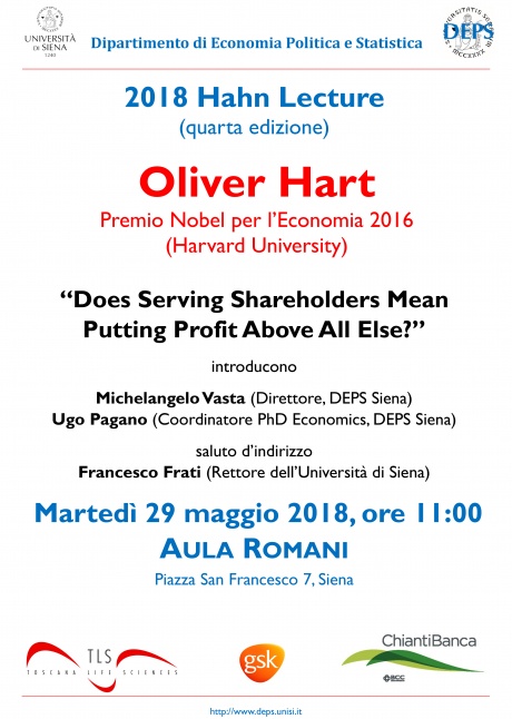 Lezione del premio Nobel per l'Economia Oliver Hart