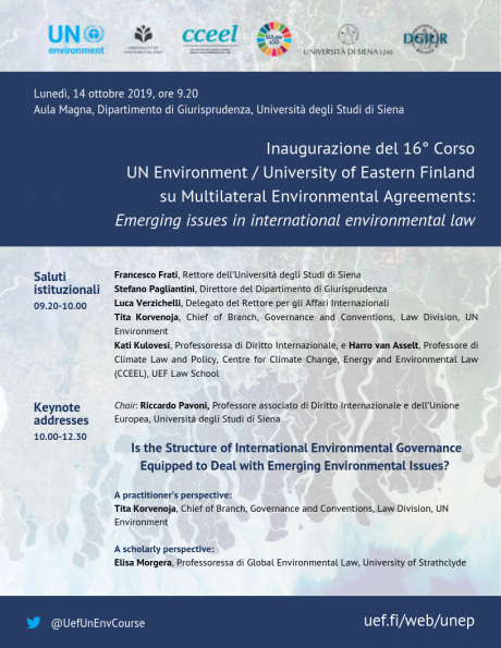 Inaugurazione 16° Corso ONU su Accordi Multilaterali Ambientali Inaugurazione 16° Corso ONU su Accordi Multilaterali Ambientali