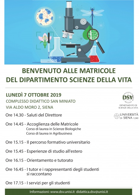 Benvenuto alle matricole del dipartimento di Scienze della Vita Benvenuto alle matricole del dipartimento di Scienze della Vita