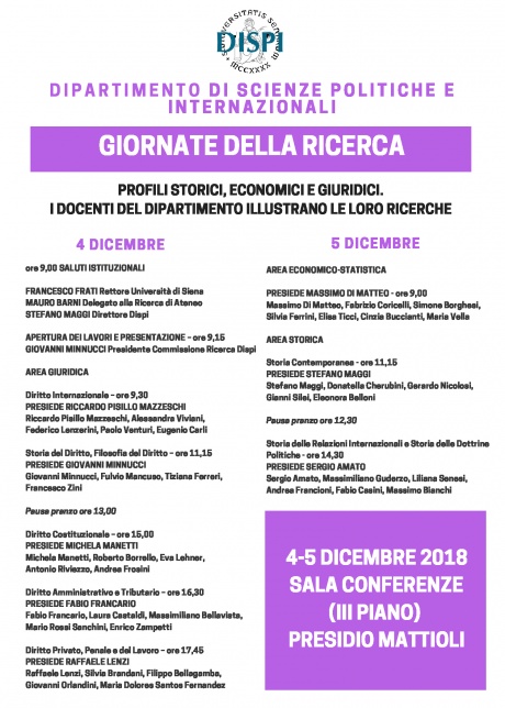 Giornate della ricerca al dipartimento di Scienze politiche e internazionali Giornate della ricerca al dipartimento di Scienze politiche e internazionali