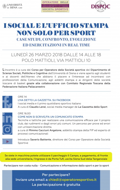 I social e l'ufficio stampa. Non solo per sport I social e l'ufficio stampa. Non solo per sport