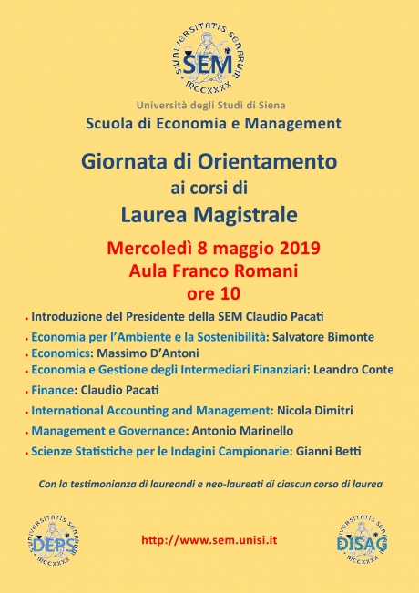 Giornata di orientamento ai corsi di laurea magistrale della Scuola Sem