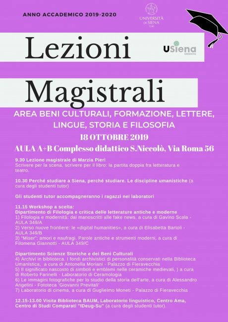 Lezioni magistrali Area beni culturali, formazione, lettere, lingue, storia e filosofia