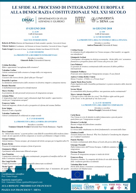 Convegno "Le sfide al processo di integrazione europea e alla democrazia costituzionale nel XXI secolo