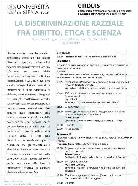 Convegno "La discriminazione razziale fra diritto, etica e scienza"