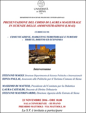 Presentazione del corso di laurea magistrale in Scienze delle amministrazioni (LM-63)