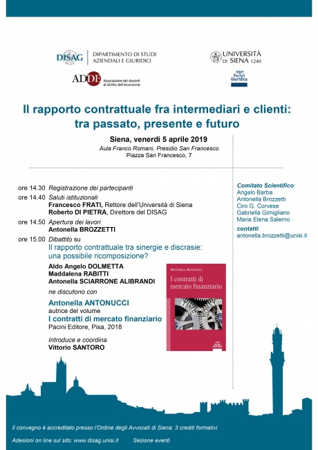  Convegno "Il rapporto contrattuale fra intermediari e clienti: tra passato, presente e futuro"
