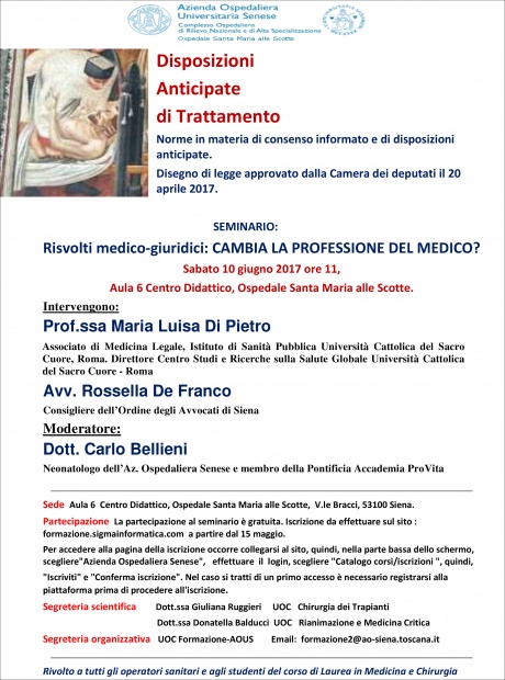 Seminario "Risvolti medico-giuridici: cambia la professione del medico?"