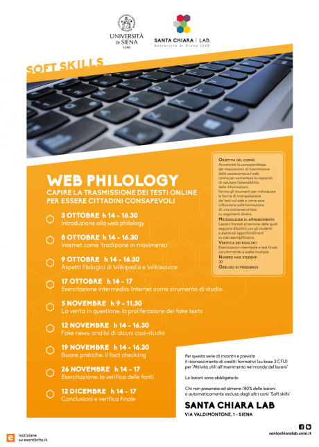 Ciclo di lezioni “Web Philology” Ciclo di lezioni “Web Philology”