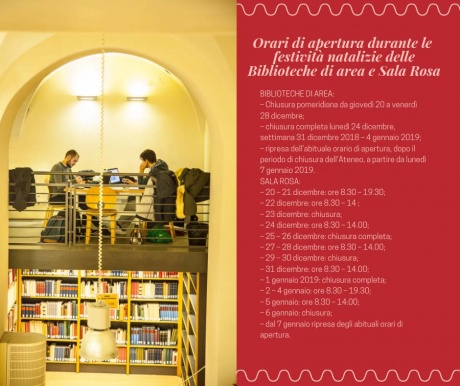 apertura sala rosa e biblioteche festività natalizie 2018