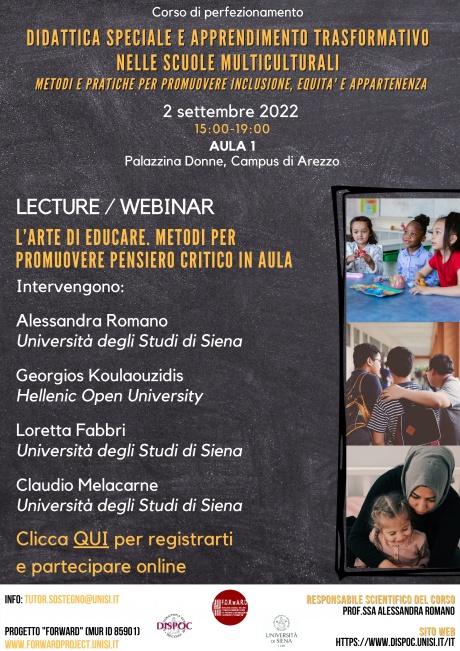 Arezzo: webinar "L’arte di educare. metodi per promuovere pensiero critico in aula"