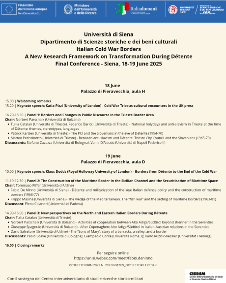 Conferenza del Progetto PRIN “Italian Cold War Borders”