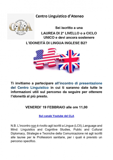 Idoneità di lingua inglese B1 e B2: incontri informativi del Centro linguistico di Ateneo