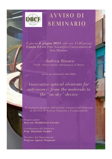 Seminario "Innovative optical elements for astronomy: from the molecule to the "on sky" device
