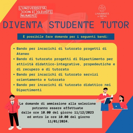 Avviso di selezione per diventare studentessa e studente tutor