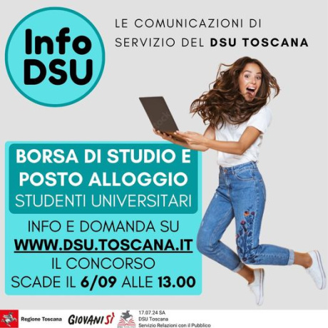 Aperto il bando per borsa di studio e posto alloggio Dsu Toscana a.a. 2024-2025