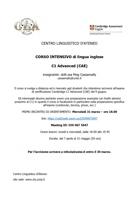 corso intensivo di lingua inglese C1 Advanced (CAE)