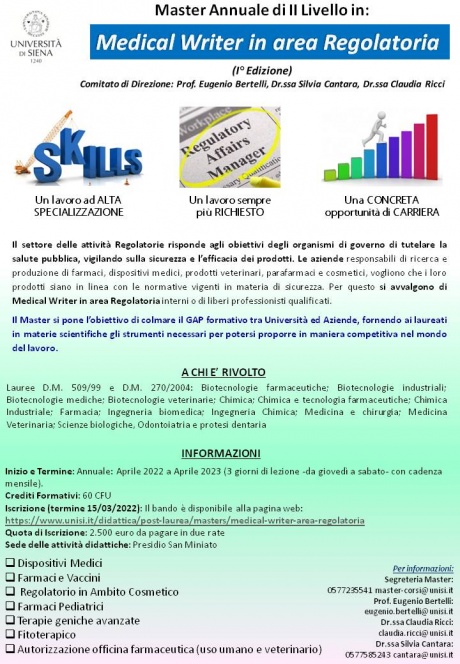 master in "Medical Writer in area regolatoria"