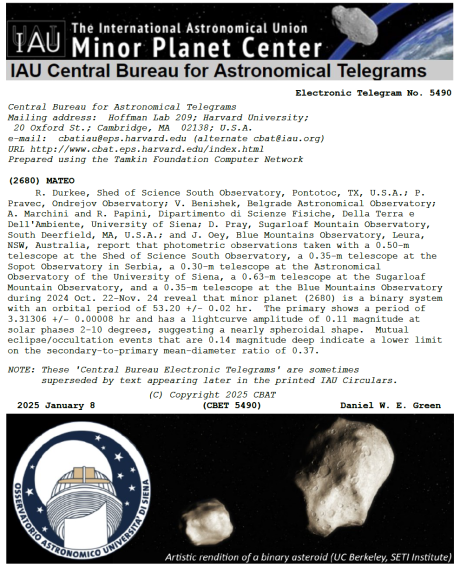 L'Osservatorio dell'Università di Siena scopre un nuovo piccolo corpo del Sistema Solare