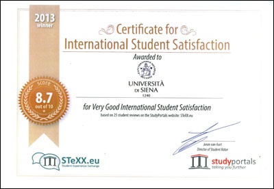 Certificate for International Student Satisfaction
