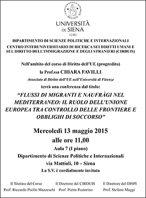 Conferenza "Flussi di migranti e naufragi nel Mediterraneo"