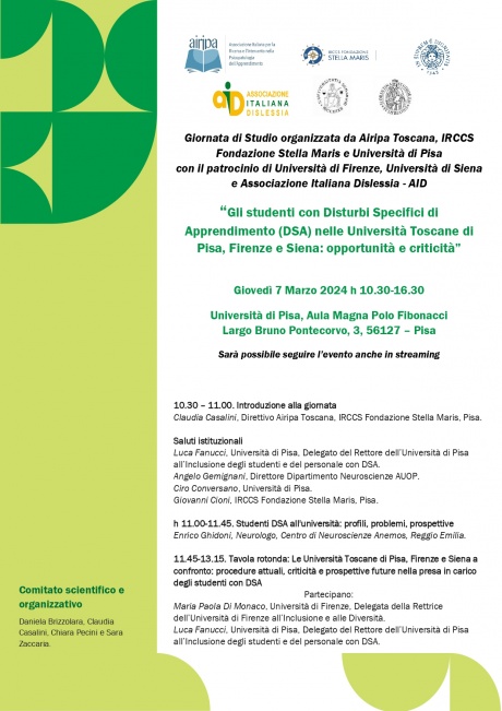 “Gli studenti con Disturbi Specifici di Apprendimento (DSA) nelle Università toscane di Pisa, Firenze e Siena: opportunità e criticità”