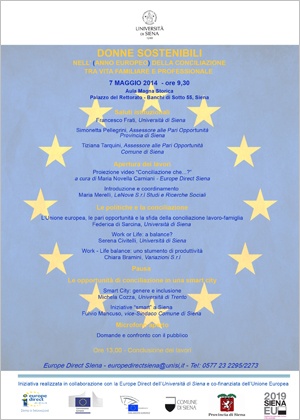 Locandina Donne sostenibili (anno europeo) per la conciliazione tra vita familiare e professionale