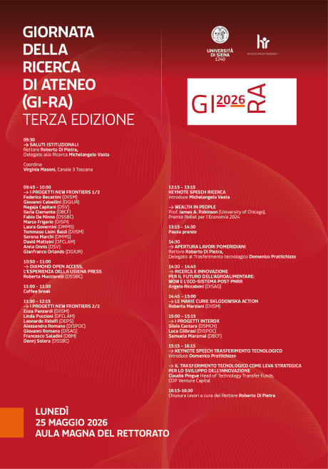 Giornata della Ricerca di Ateneo (GI-RA) - 25 maggio 2026 - programma Giornata della Ricerca di Ateneo (GI-RA) - 25 maggio 2026 - programma