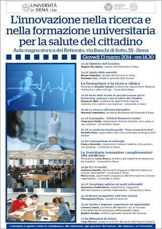 Immagine locandina "Innovazione nella ricerca e nella formazione universitaria per la salute del cittadino"