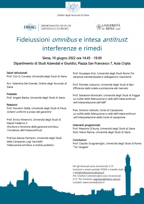 Convegno "Fideiussioni omnibus e intesa antitrust: interferenze e rimedi"