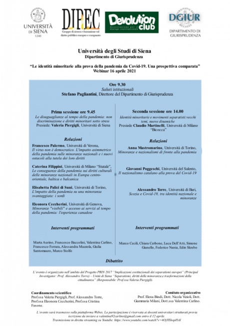 webinar “Le identità minoritarie alla prova della pandemia da Covid-19. Una prospettiva comparata”