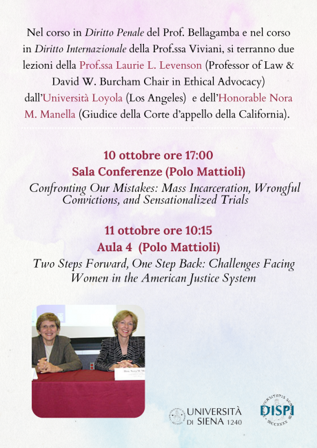 Lezioni Corsi in Diritto penale e internazionale alla Sala Conferenze del Complesso didattico Mattioli