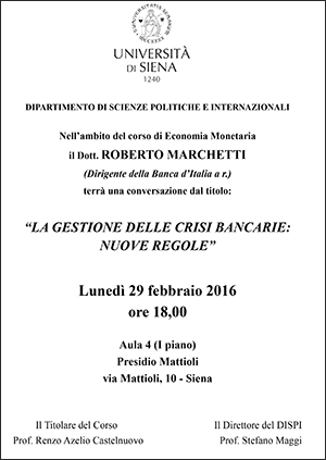 "La gestione delle crisi bancarie: nuove regole"