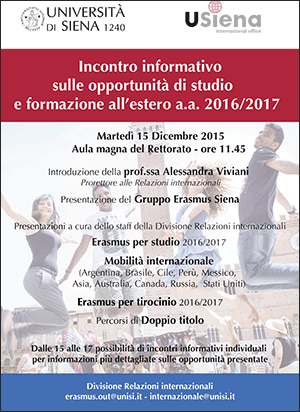 Incontro informativo sulle opportunità di studio e formazione all'estero a.a. 2016-2017