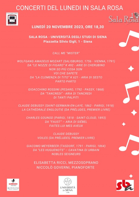 "Concerti del lunedì" in Sala Rosa