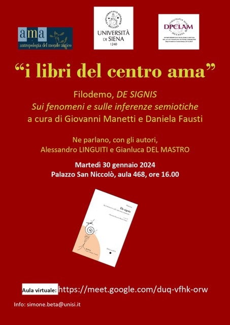 Presentazione del volume “Filodemo, De signis. Sui fenomeni e sulle inferenze semiotiche” 