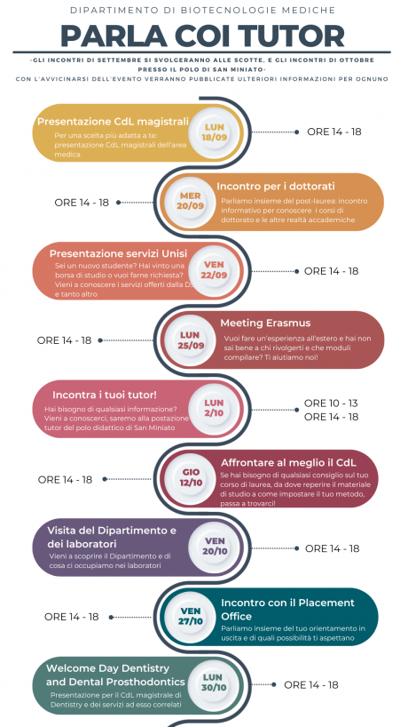 Parla coi tutor del dipartimento di Biotecnologie mediche Parla coi tutor del dipartimento di Biotecnologie mediche