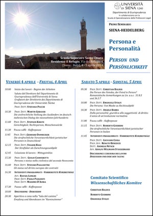 locandina seminario Siena-Heidelberg "Persona e Personalità"