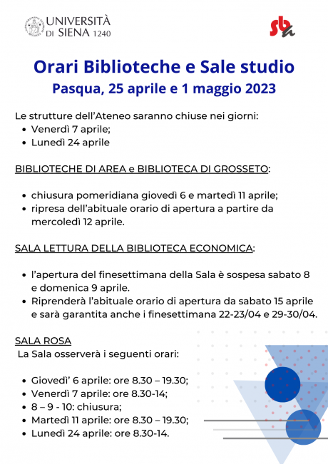 Festività pasquali 2023: le strutture aperte e gli orari Unisi