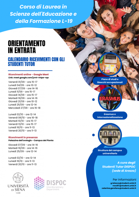Scienze dell’educazione: al via i ricevimenti con gli studenti tutor