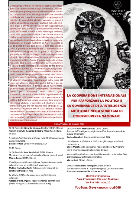 Convegno “La cooperazione internazionale per rafforzare la politica e la governance dell'intelligenza artificiale nella strategia di cybersicurezza nazionale”