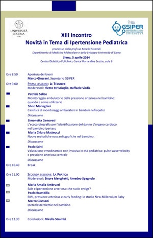 locandina XIII incontro "Novità in Tema di Ipertensione Pediatrica"