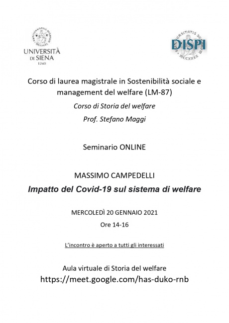 Seminario "Impatto del Covid-19 sul sistema di welfare" Seminario "Impatto del Covid-19 sul sistema di welfare"